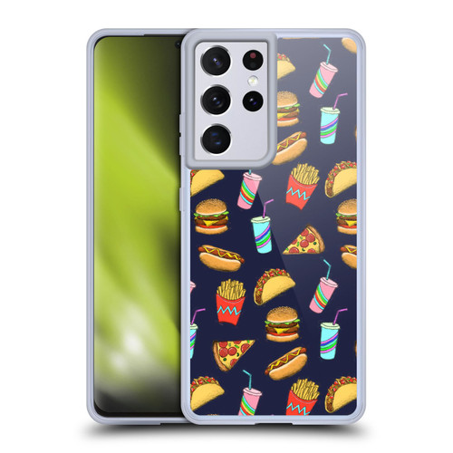 Micklyn Le Feuvre Patterns 2 Fast Food On Navy Soft Gel Case for Samsung Galaxy S21 Ultra 5G & MagSafe