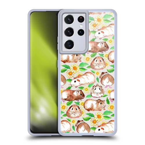 Micklyn Le Feuvre Patterns 2 Guinea Pigs And Daisies In Watercolour On Tan Soft Gel Case for Samsung Galaxy S21 Ultra 5G & MagSafe