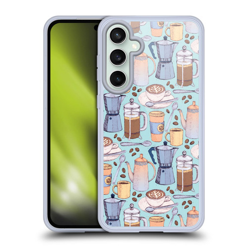 Micklyn Le Feuvre Patterns 2 Coffee Love On Blue Soft Gel Case for Samsung Galaxy S23 FE 5G & MagSafe
