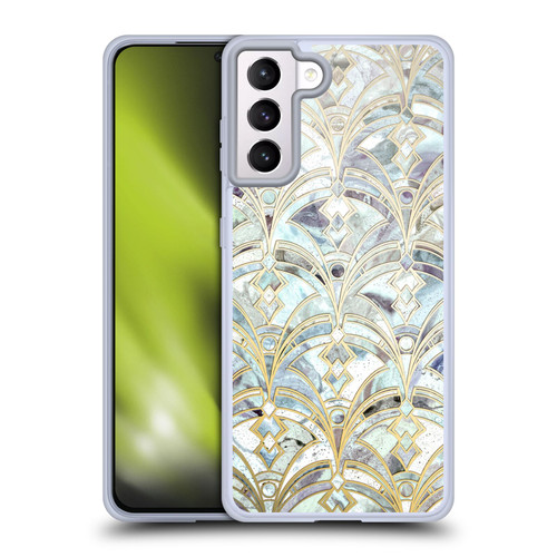 Micklyn Le Feuvre Marble Patterns Pale Bright Mint And Sage Art Deco Marbling Soft Gel Case for Samsung Galaxy S21+ 5G & MagSafe