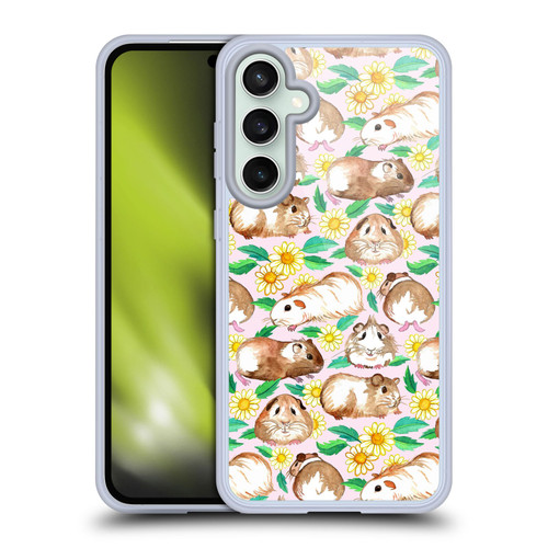 Micklyn Le Feuvre Patterns 2 Guinea Pigs And Daisies In Watercolour On Pink Soft Gel Case for Samsung Galaxy S23 FE 5G & MagSafe
