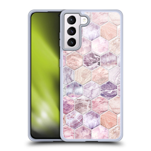 Micklyn Le Feuvre Marble Patterns Rose Quartz And Amethyst Stone And Hexagon Tile Soft Gel Case for Samsung Galaxy S21+ 5G & MagSafe