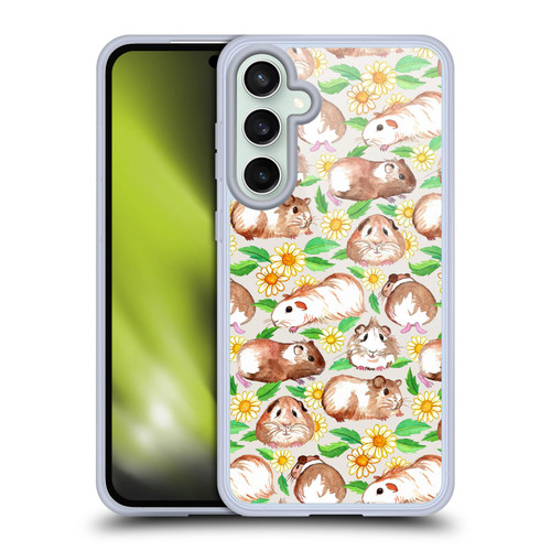 Micklyn Le Feuvre Patterns 2 Guinea Pigs And Daisies In Watercolour On Tan Soft Gel Case for Samsung Galaxy S23 FE 5G & MagSafe
