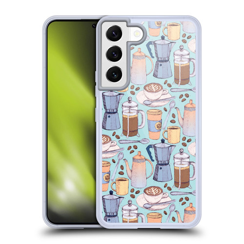 Micklyn Le Feuvre Patterns 2 Coffee Love On Blue Soft Gel Case for Samsung Galaxy S22 5G & MagSafe