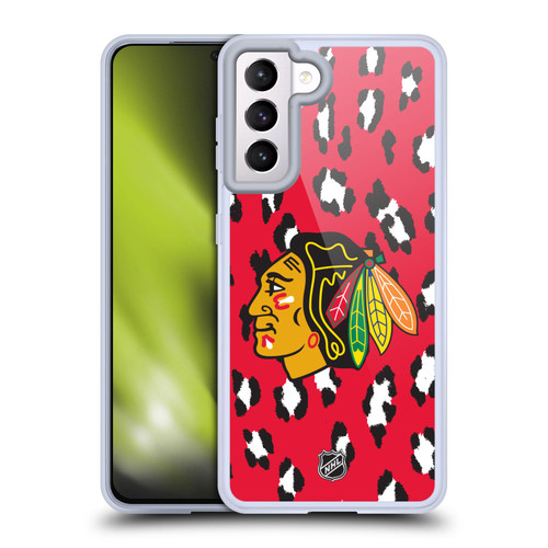 NHL Chicago Blackhawks Leopard Patten Soft Gel Case for Samsung Galaxy S21 5G & MagSafe