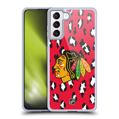 NHL Chicago Blackhawks Leopard Patten Soft Gel Case for Samsung Galaxy S21+ 5G & MagSafe