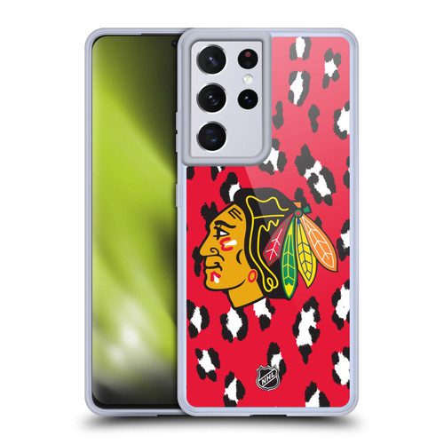 NHL Chicago Blackhawks Leopard Patten Soft Gel Case for Samsung Galaxy S21 Ultra 5G & MagSafe