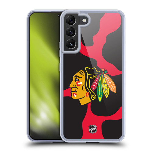 NHL Chicago Blackhawks Cow Pattern Soft Gel Case for Samsung Galaxy S22+ 5G & MagSafe