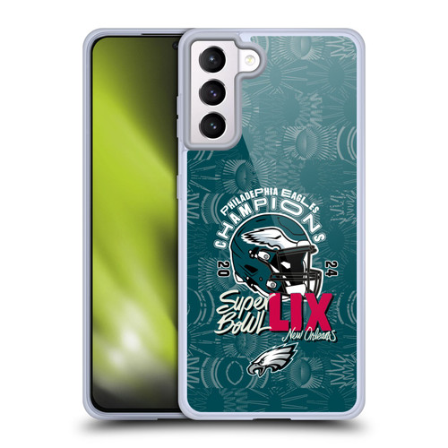 NFL 2025 Super Bowl LIX Champions Eagles Helmet With Pattern Soft Gel Case for Samsung Galaxy S21+ 5G & MagSafe