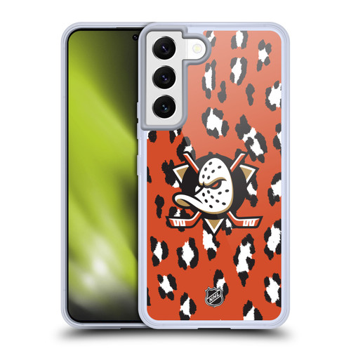 NHL Anaheim Ducks Leopard Pattern Soft Gel Case for Samsung Galaxy S22 5G & MagSafe