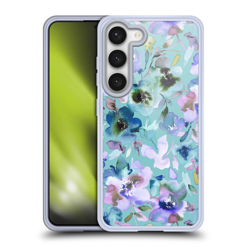 Ninola Abstract Nature Flowers Indigo Turquoise Floral Soft Gel Case for Samsung Galaxy S23 5G & MagSafe