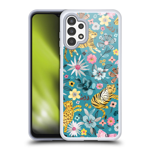 Ninola Botanical Patterns Tigers Flowers Soft Gel Case for Samsung Galaxy A13 (2022)