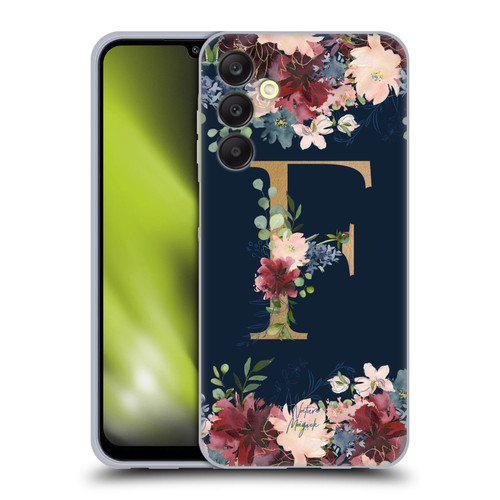 Nature Magick Floral Monogram Gold Navy Letter F Soft Gel Case for Samsung Galaxy A25 5G