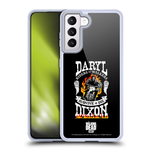 AMC The Walking Dead Daryl Dixon Biker Art Motorcycle Flames Soft Gel Case for Samsung Galaxy S21 5G & MagSafe