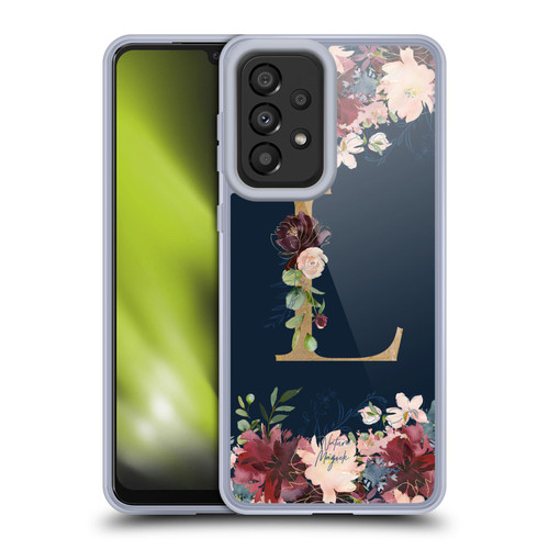 Nature Magick Floral Monogram Gold Navy Letter L Soft Gel Case for Samsung Galaxy A33 5G (2022)