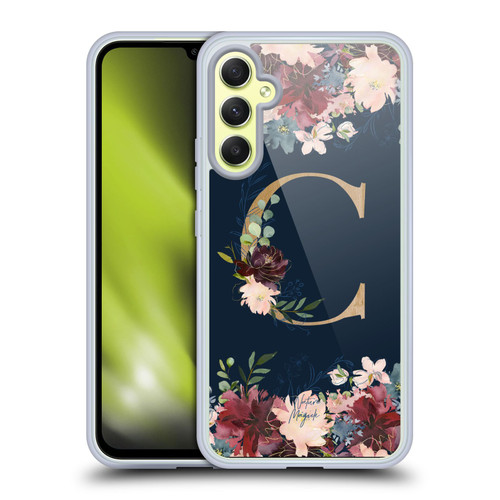 Nature Magick Floral Monogram Gold Navy Letter C Soft Gel Case for Samsung Galaxy A34 5G