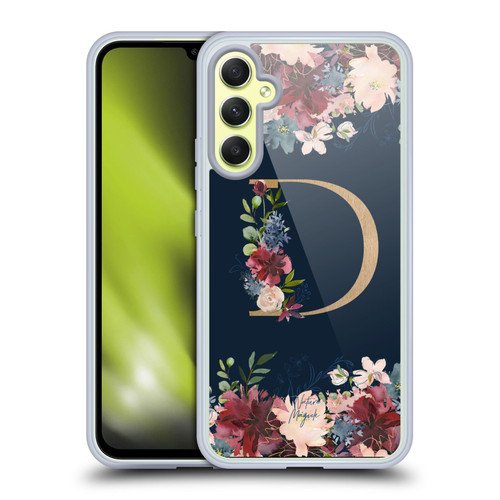 Nature Magick Floral Monogram Gold Navy Letter D Soft Gel Case for Samsung Galaxy A34 5G