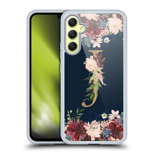 Nature Magick Floral Monogram Gold Navy Letter J Soft Gel Case for Samsung Galaxy A34 5G