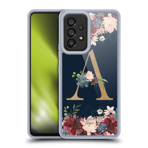 Nature Magick Floral Monogram Gold Navy Letter A Soft Gel Case for Samsung Galaxy A53 5G (2022)