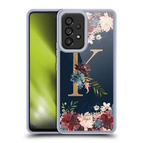 Nature Magick Floral Monogram Gold Navy Letter K Soft Gel Case for Samsung Galaxy A53 5G (2022)