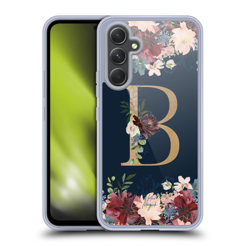 Nature Magick Floral Monogram Gold Navy Letter B Soft Gel Case for Samsung Galaxy A54 5G