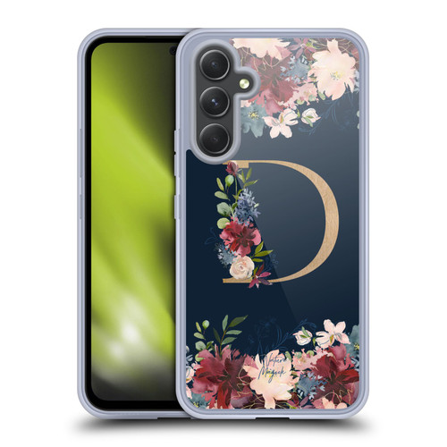 Nature Magick Floral Monogram Gold Navy Letter D Soft Gel Case for Samsung Galaxy A54 5G