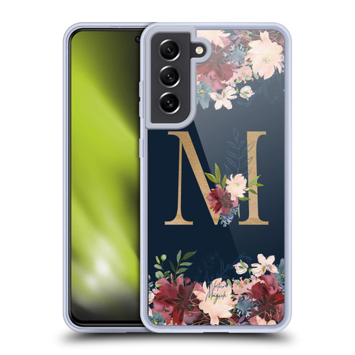 Nature Magick Floral Monogram Gold Navy Letter M Soft Gel Case for Samsung Galaxy S21 FE 5G & MagSafe