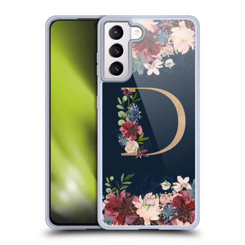 Nature Magick Floral Monogram Gold Navy Letter D Soft Gel Case for Samsung Galaxy S21+ 5G & MagSafe