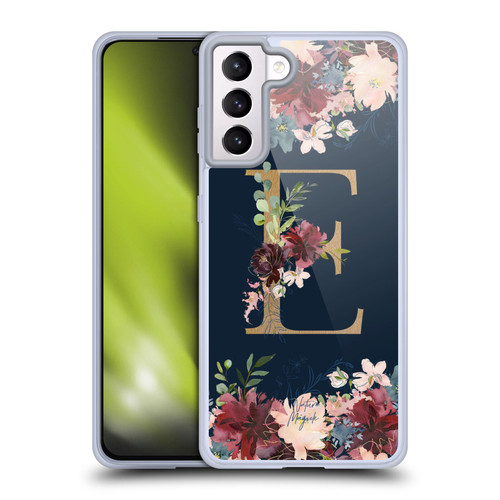 Nature Magick Floral Monogram Gold Navy Letter E Soft Gel Case for Samsung Galaxy S21+ 5G & MagSafe