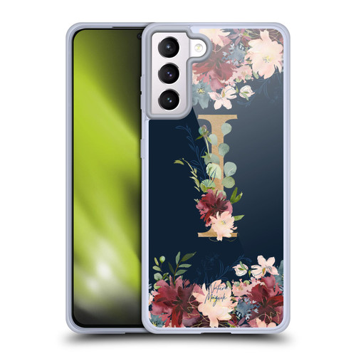 Nature Magick Floral Monogram Gold Navy Letter I Soft Gel Case for Samsung Galaxy S21+ 5G & MagSafe