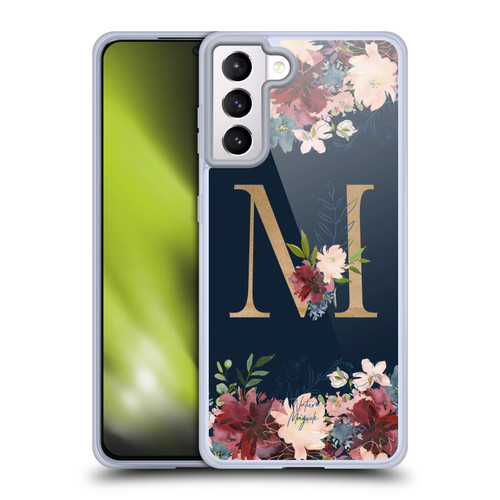 Nature Magick Floral Monogram Gold Navy Letter M Soft Gel Case for Samsung Galaxy S21+ 5G & MagSafe