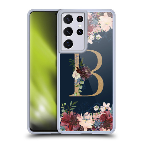 Nature Magick Floral Monogram Gold Navy Letter B Soft Gel Case for Samsung Galaxy S21 Ultra 5G & MagSafe