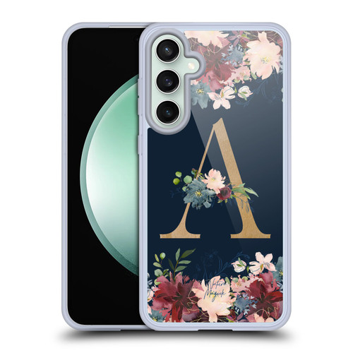 Nature Magick Floral Monogram Gold Navy Letter A Soft Gel Case for Samsung Galaxy S23 FE 5G & MagSafe