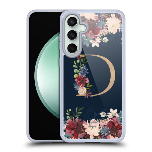 Nature Magick Floral Monogram Gold Navy Letter D Soft Gel Case for Samsung Galaxy S23 FE 5G & MagSafe