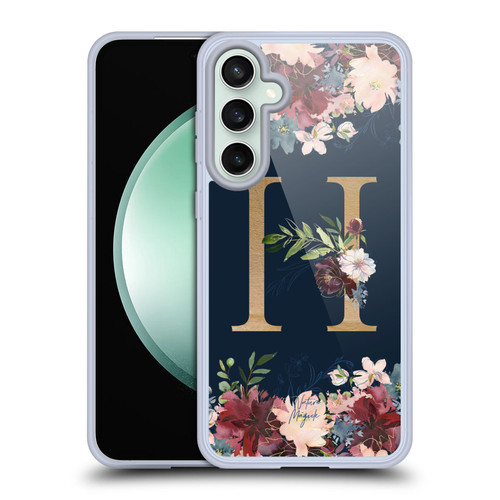 Nature Magick Floral Monogram Gold Navy Letter H Soft Gel Case for Samsung Galaxy S23 FE 5G & MagSafe