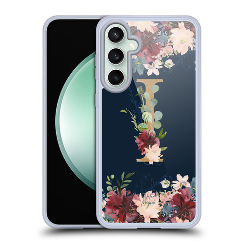 Nature Magick Floral Monogram Gold Navy Letter I Soft Gel Case for Samsung Galaxy S23 FE 5G & MagSafe