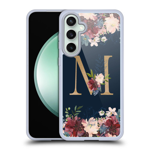 Nature Magick Floral Monogram Gold Navy Letter M Soft Gel Case for Samsung Galaxy S23 FE 5G & MagSafe