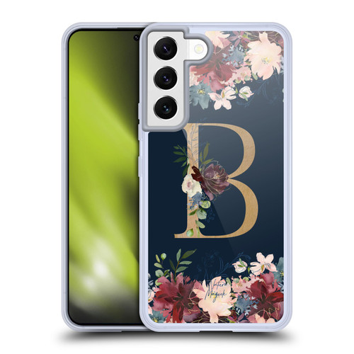 Nature Magick Floral Monogram Gold Navy Letter B Soft Gel Case for Samsung Galaxy S22 5G & MagSafe