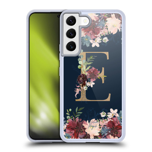 Nature Magick Floral Monogram Gold Navy Letter E Soft Gel Case for Samsung Galaxy S22 5G & MagSafe