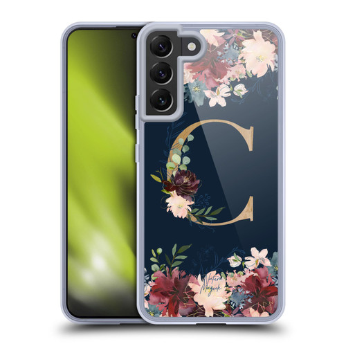Nature Magick Floral Monogram Gold Navy Letter C Soft Gel Case for Samsung Galaxy S22+ 5G & MagSafe