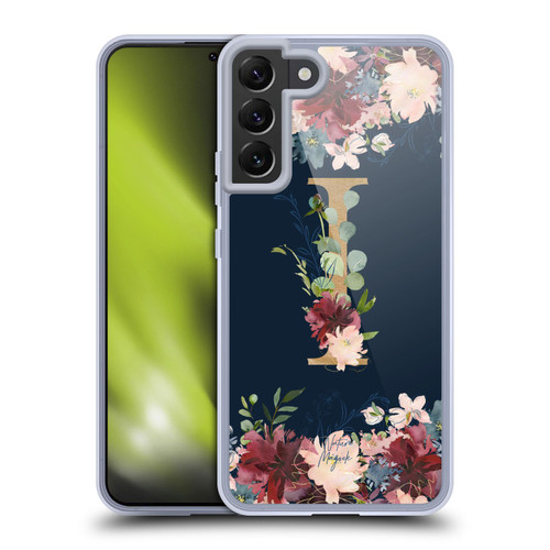 Nature Magick Floral Monogram Gold Navy Letter I Soft Gel Case for Samsung Galaxy S22+ 5G & MagSafe