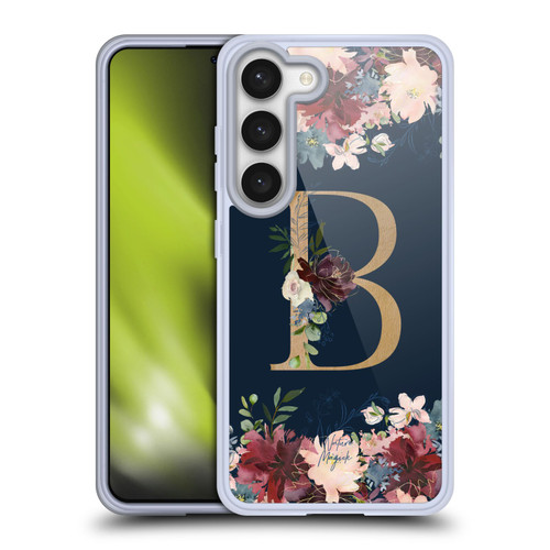 Nature Magick Floral Monogram Gold Navy Letter B Soft Gel Case for Samsung Galaxy S23 5G & MagSafe