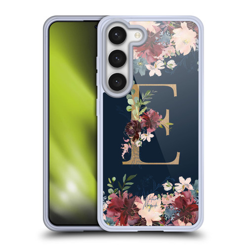 Nature Magick Floral Monogram Gold Navy Letter E Soft Gel Case for Samsung Galaxy S23 5G & MagSafe