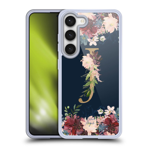 Nature Magick Floral Monogram Gold Navy Letter J Soft Gel Case for Samsung Galaxy S23 5G & MagSafe
