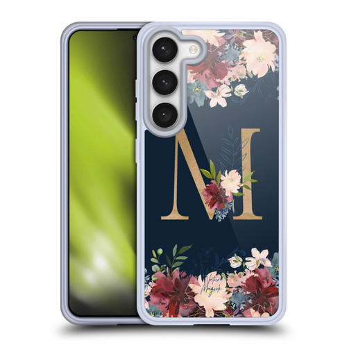 Nature Magick Floral Monogram Gold Navy Letter M Soft Gel Case for Samsung Galaxy S23 5G & MagSafe