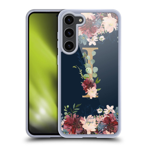 Nature Magick Floral Monogram Gold Navy Letter I Soft Gel Case for Samsung Galaxy S23+ 5G & MagSafe