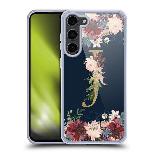 Nature Magick Floral Monogram Gold Navy Letter J Soft Gel Case for Samsung Galaxy S23+ 5G & MagSafe
