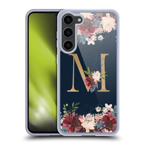 Nature Magick Floral Monogram Gold Navy Letter M Soft Gel Case for Samsung Galaxy S23+ 5G & MagSafe