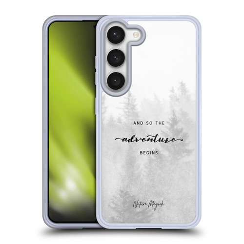 Nature Magick So The Adventure Begins Quote Black And White Forest Soft Gel Case for Samsung Galaxy S23 5G & MagSafe