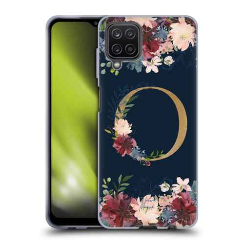 Nature Magick Floral Monogram Gold Navy 2 Letter O Soft Gel Case for Samsung Galaxy A12 (2020)